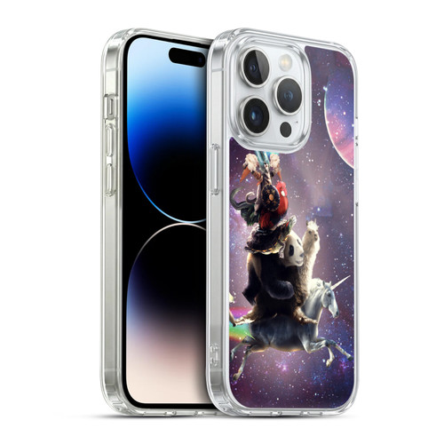 Random Galaxy Space Llama Unicorn Space Ride Soft Gel Case for Apple iPhone 14 Pro & MagSafe