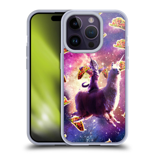 Random Galaxy Space Llama Warrior Cat & Tacos Soft Gel Case for Apple iPhone 14 Pro