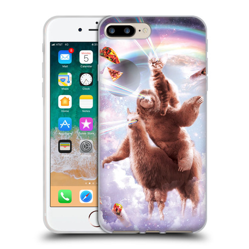 Random Galaxy Space Llama Sloth & Cat Lazer Eyes Soft Gel Case for Apple iPhone 7 Plus / iPhone 8 Plus