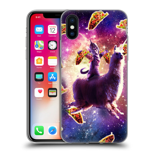 Random Galaxy Space Llama Warrior Cat & Tacos Soft Gel Case for Apple iPhone X / iPhone XS