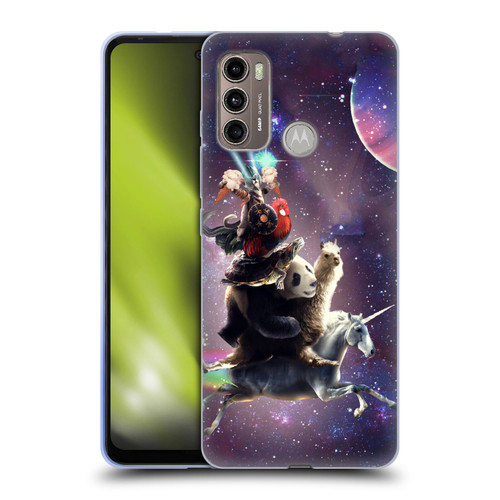 Random Galaxy Space Llama Unicorn Space Ride Soft Gel Case for Motorola Moto G60 / Moto G40 Fusion