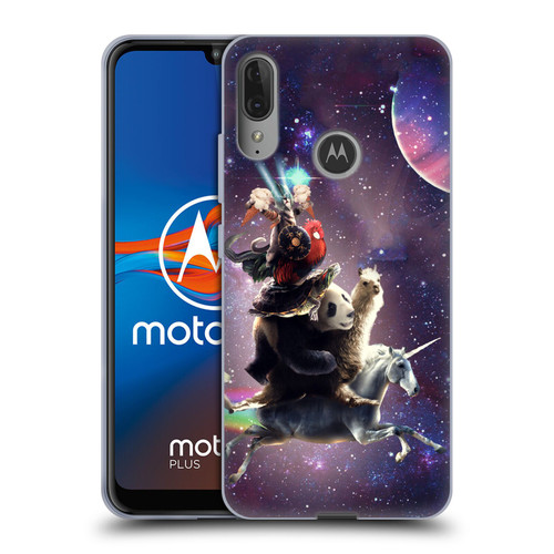 Random Galaxy Space Llama Unicorn Space Ride Soft Gel Case for Motorola Moto E6 Plus