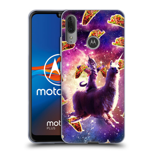 Random Galaxy Space Llama Warrior Cat & Tacos Soft Gel Case for Motorola Moto E6 Plus