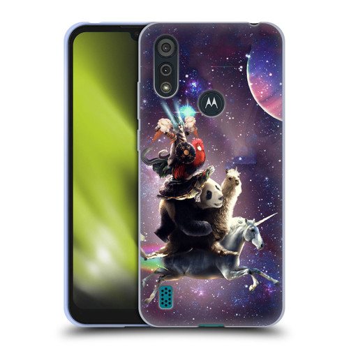 Random Galaxy Space Llama Unicorn Space Ride Soft Gel Case for Motorola Moto E6s (2020)