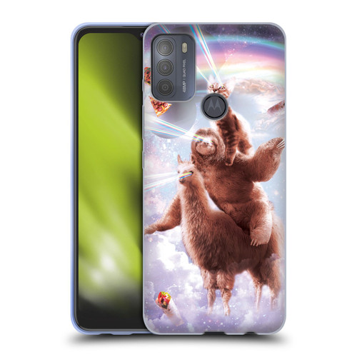 Random Galaxy Space Llama Sloth & Cat Lazer Eyes Soft Gel Case for Motorola Moto G50