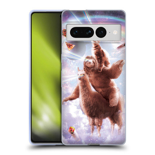 Random Galaxy Space Llama Sloth & Cat Lazer Eyes Soft Gel Case for Google Pixel 7 Pro