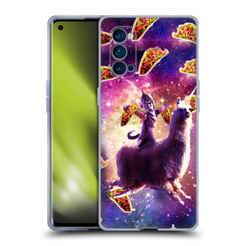 Random Galaxy Space Llama Warrior Cat & Tacos Soft Gel Case for OPPO Reno 4 Pro 5G