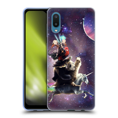 Random Galaxy Space Llama Unicorn Space Ride Soft Gel Case for Samsung Galaxy A02/M02 (2021)