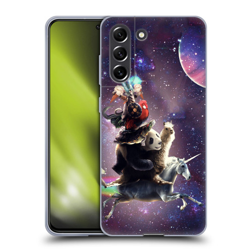 Random Galaxy Space Llama Unicorn Space Ride Soft Gel Case for Samsung Galaxy S21 FE 5G
