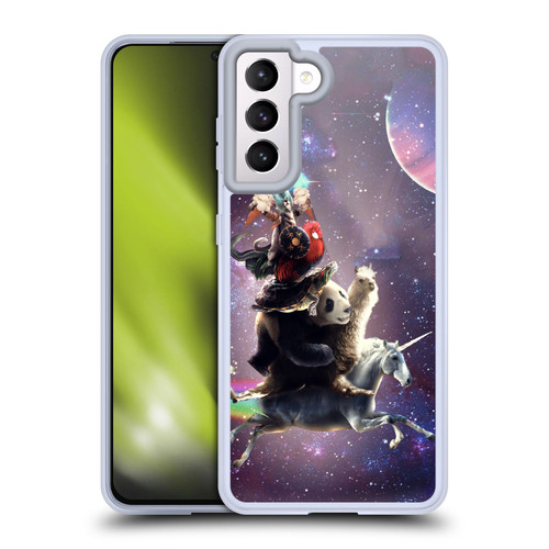 Random Galaxy Space Llama Unicorn Space Ride Soft Gel Case for Samsung Galaxy S21 5G