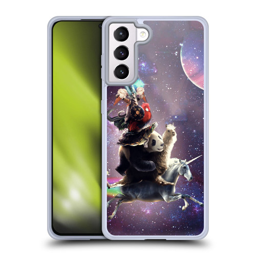 Random Galaxy Space Llama Unicorn Space Ride Soft Gel Case for Samsung Galaxy S21+ 5G