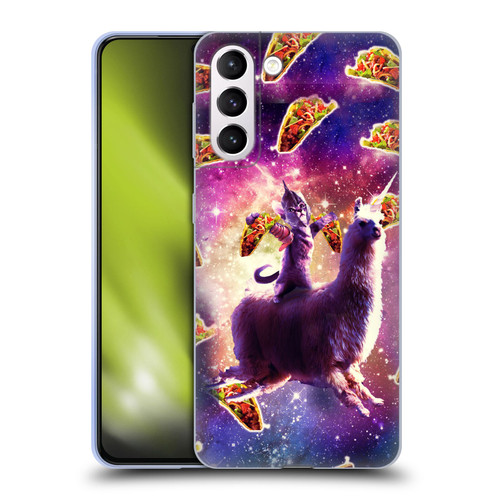 Random Galaxy Space Llama Warrior Cat & Tacos Soft Gel Case for Samsung Galaxy S21+ 5G