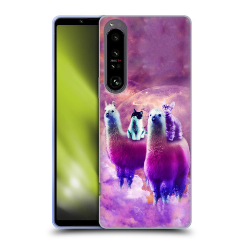 Random Galaxy Space Llama Kitty & Cat Soft Gel Case for Sony Xperia 1 IV