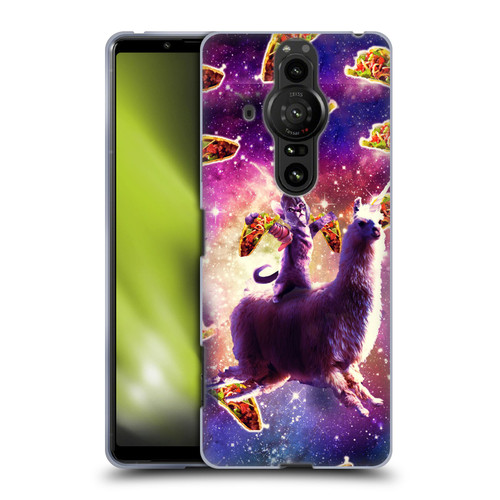 Random Galaxy Space Llama Warrior Cat & Tacos Soft Gel Case for Sony Xperia Pro-I