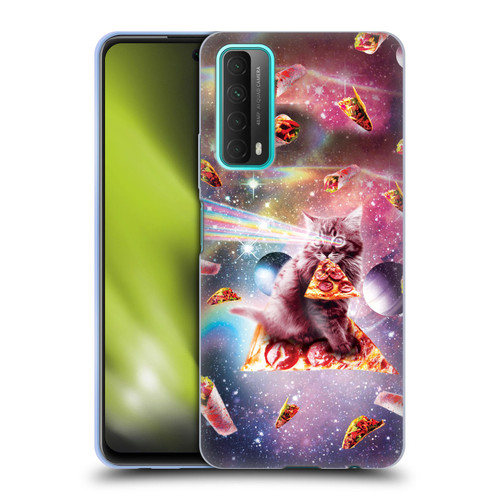 Random Galaxy Space Pizza Ride Outer Space Lazer Cat Soft Gel Case for Huawei P Smart (2021)