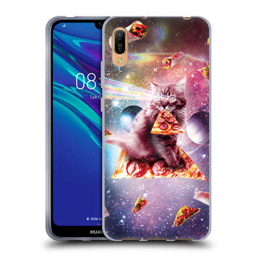 Random Galaxy Space Pizza Ride Outer Space Lazer Cat Soft Gel Case for Huawei Y6 Pro (2019)