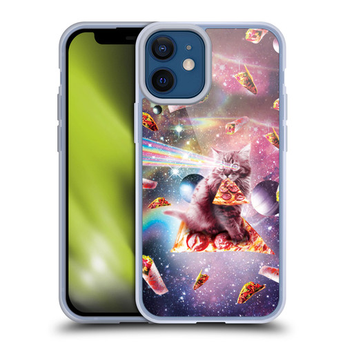 Random Galaxy Space Pizza Ride Outer Space Lazer Cat Soft Gel Case for Apple iPhone 12 Mini