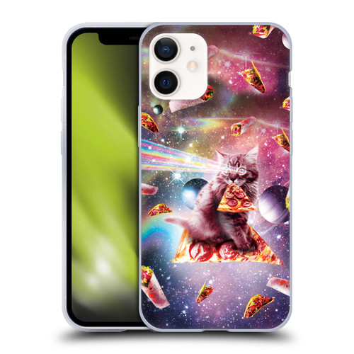 Random Galaxy Space Pizza Ride Outer Space Lazer Cat Soft Gel Case for Apple iPhone 12 Mini