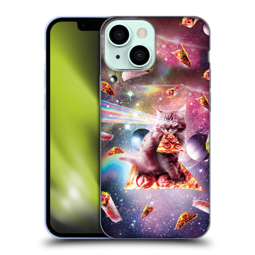 Random Galaxy Space Pizza Ride Outer Space Lazer Cat Soft Gel Case for Apple iPhone 13 Mini