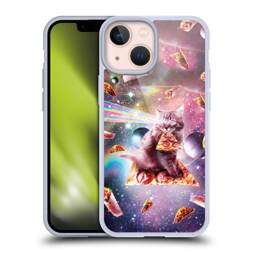 Random Galaxy Space Pizza Ride Outer Space Lazer Cat Soft Gel Case for Apple iPhone 13 Mini