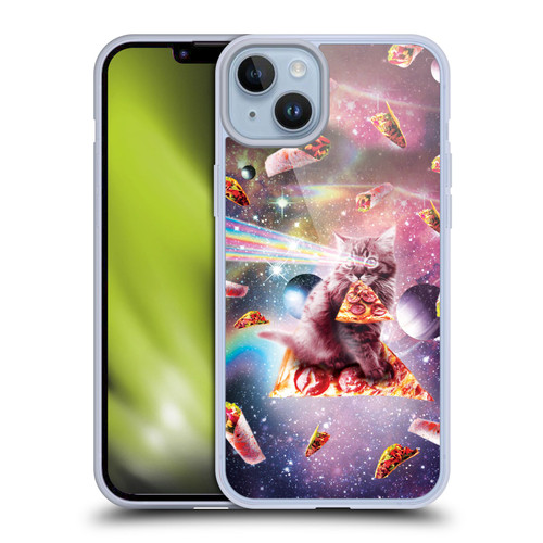 Random Galaxy Space Pizza Ride Outer Space Lazer Cat Soft Gel Case for Apple iPhone 14 Plus