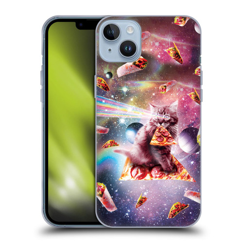 Random Galaxy Space Pizza Ride Outer Space Lazer Cat Soft Gel Case for Apple iPhone 14 Plus