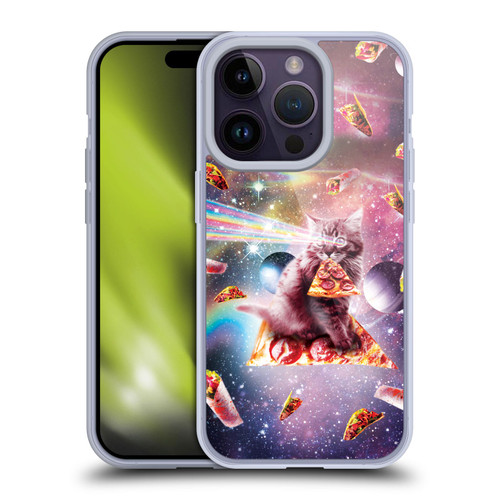 Random Galaxy Space Pizza Ride Outer Space Lazer Cat Soft Gel Case for Apple iPhone 14 Pro