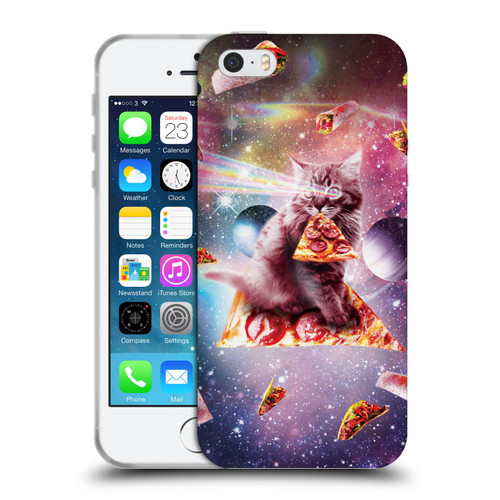 Random Galaxy Space Pizza Ride Outer Space Lazer Cat Soft Gel Case for Apple iPhone 5 / 5s / iPhone SE 2016