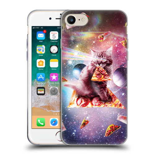 Random Galaxy Space Pizza Ride Outer Space Lazer Cat Soft Gel Case for Apple iPhone 7 / 8 / SE 2020 & 2022