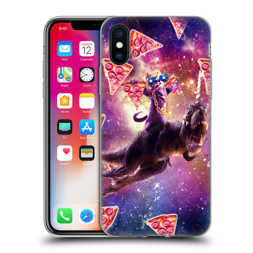 Random Galaxy Space Pizza Ride Thug Cat & Dinosaur Unicorn Soft Gel Case for Apple iPhone X / iPhone XS