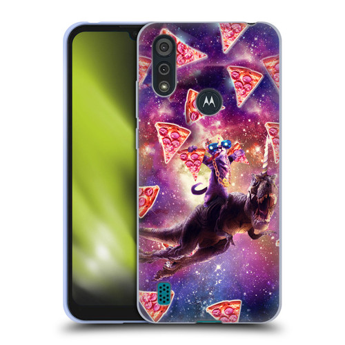Random Galaxy Space Pizza Ride Thug Cat & Dinosaur Unicorn Soft Gel Case for Motorola Moto E6s (2020)