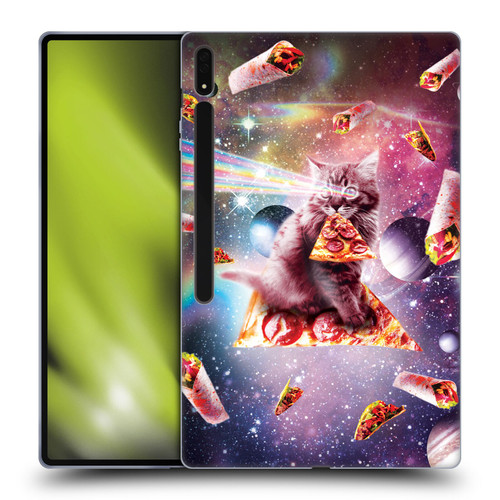Random Galaxy Space Pizza Ride Outer Space Lazer Cat Soft Gel Case for Samsung Galaxy Tab S8 Ultra