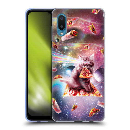 Random Galaxy Space Pizza Ride Outer Space Lazer Cat Soft Gel Case for Samsung Galaxy A02/M02 (2021)