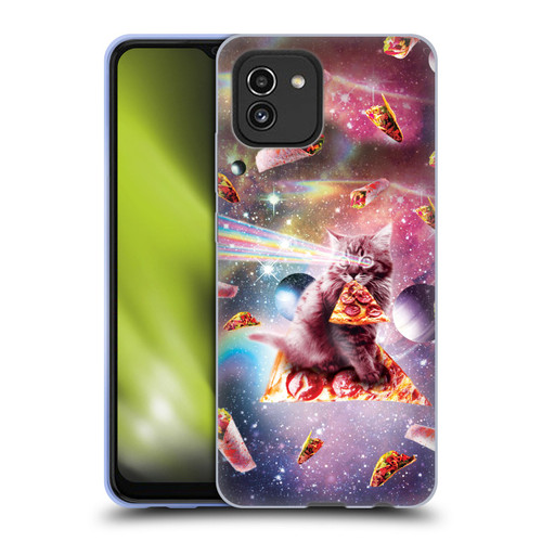 Random Galaxy Space Pizza Ride Outer Space Lazer Cat Soft Gel Case for Samsung Galaxy A03 (2021)