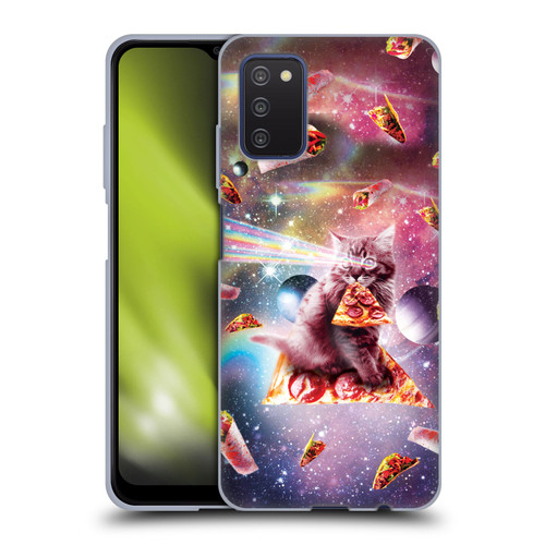 Random Galaxy Space Pizza Ride Outer Space Lazer Cat Soft Gel Case for Samsung Galaxy A03s (2021)