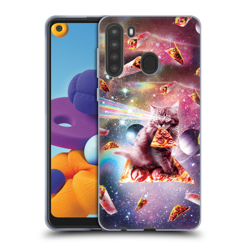 Random Galaxy Space Pizza Ride Outer Space Lazer Cat Soft Gel Case for Samsung Galaxy A21 (2020)