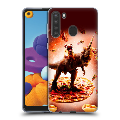 Random Galaxy Space Pizza Ride Pug & Dinosaur Unicorn Soft Gel Case for Samsung Galaxy A21 (2020)