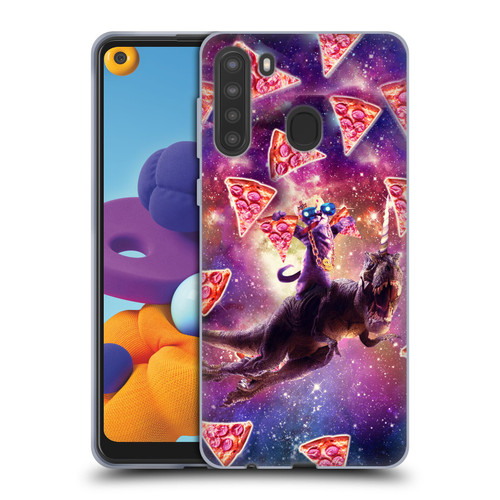 Random Galaxy Space Pizza Ride Thug Cat & Dinosaur Unicorn Soft Gel Case for Samsung Galaxy A21 (2020)
