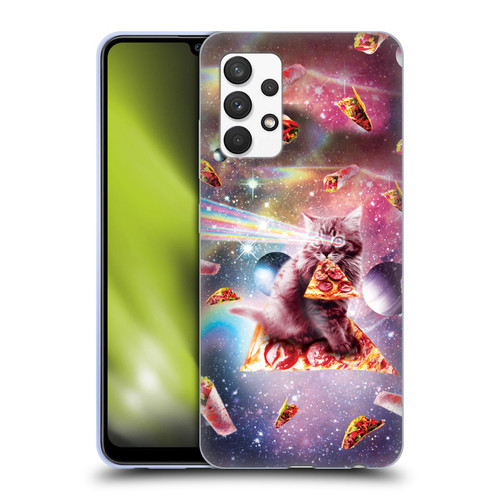 Random Galaxy Space Pizza Ride Outer Space Lazer Cat Soft Gel Case for Samsung Galaxy A32 (2021)