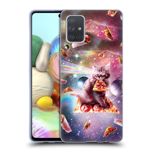 Random Galaxy Space Pizza Ride Outer Space Lazer Cat Soft Gel Case for Samsung Galaxy A71 (2019)