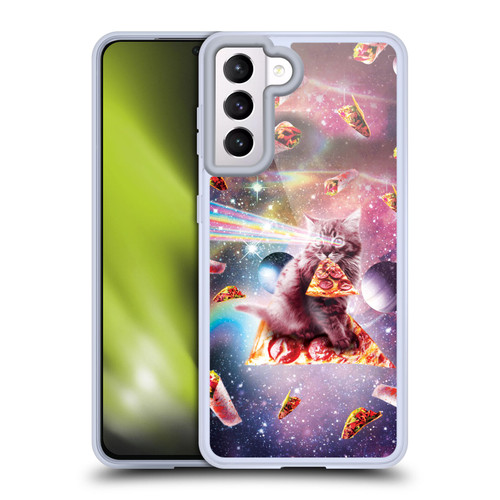 Random Galaxy Space Pizza Ride Outer Space Lazer Cat Soft Gel Case for Samsung Galaxy S21 5G