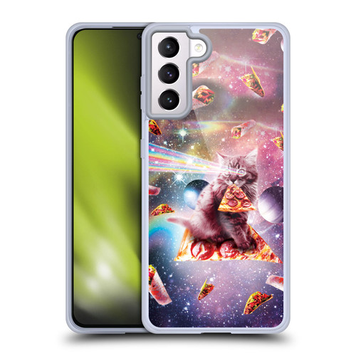 Random Galaxy Space Pizza Ride Outer Space Lazer Cat Soft Gel Case for Samsung Galaxy S21+ 5G