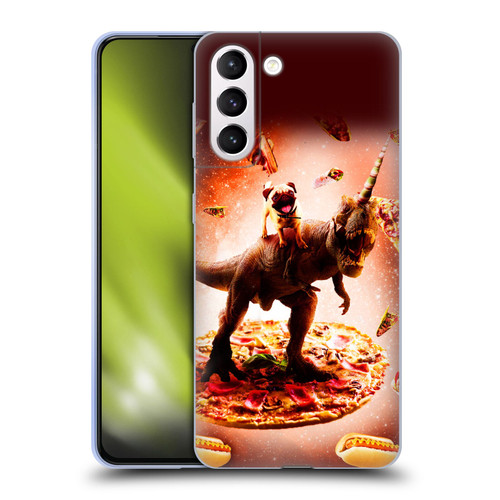 Random Galaxy Space Pizza Ride Pug & Dinosaur Unicorn Soft Gel Case for Samsung Galaxy S21+ 5G