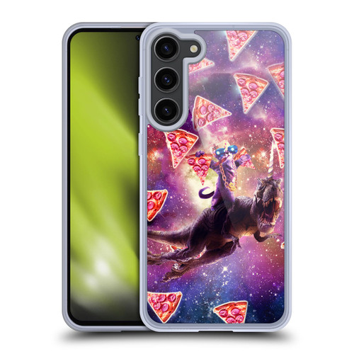 Random Galaxy Space Pizza Ride Thug Cat & Dinosaur Unicorn Soft Gel Case for Samsung Galaxy S23+ 5G