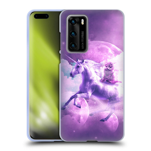 Random Galaxy Space Unicorn Ride Purple Galaxy Cat Soft Gel Case for Huawei P40 5G