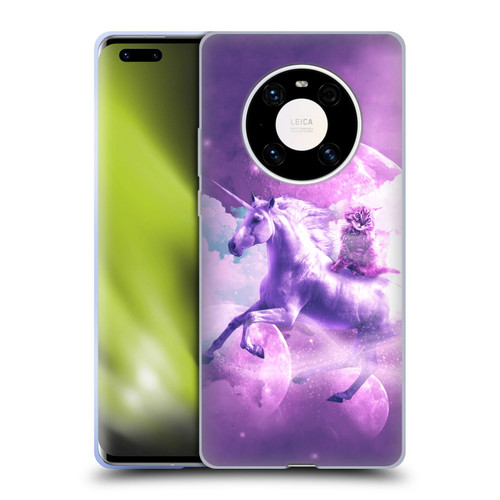 Random Galaxy Space Unicorn Ride Purple Galaxy Cat Soft Gel Case for Huawei Mate 40 Pro 5G
