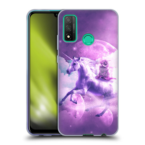 Random Galaxy Space Unicorn Ride Purple Galaxy Cat Soft Gel Case for Huawei P Smart (2020)