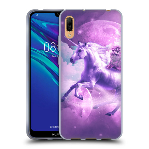 Random Galaxy Space Unicorn Ride Purple Galaxy Cat Soft Gel Case for Huawei Y6 Pro (2019)