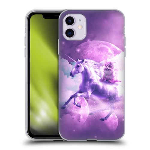 Random Galaxy Space Unicorn Ride Purple Galaxy Cat Soft Gel Case for Apple iPhone 11