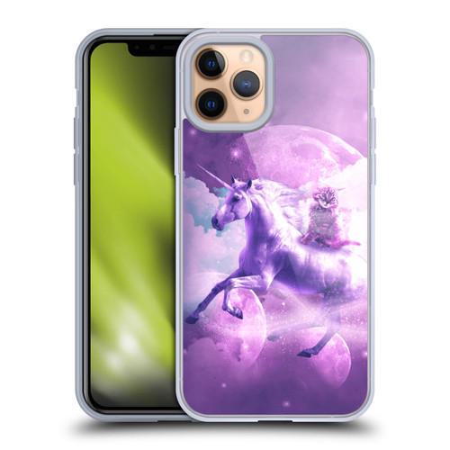 Random Galaxy Space Unicorn Ride Purple Galaxy Cat Soft Gel Case for Apple iPhone 11 Pro